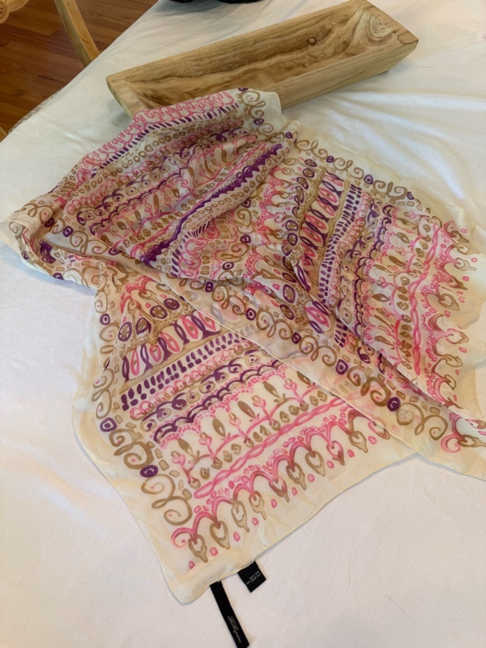Les Copains Pink, Beige & Cream 100% Silk Scarf